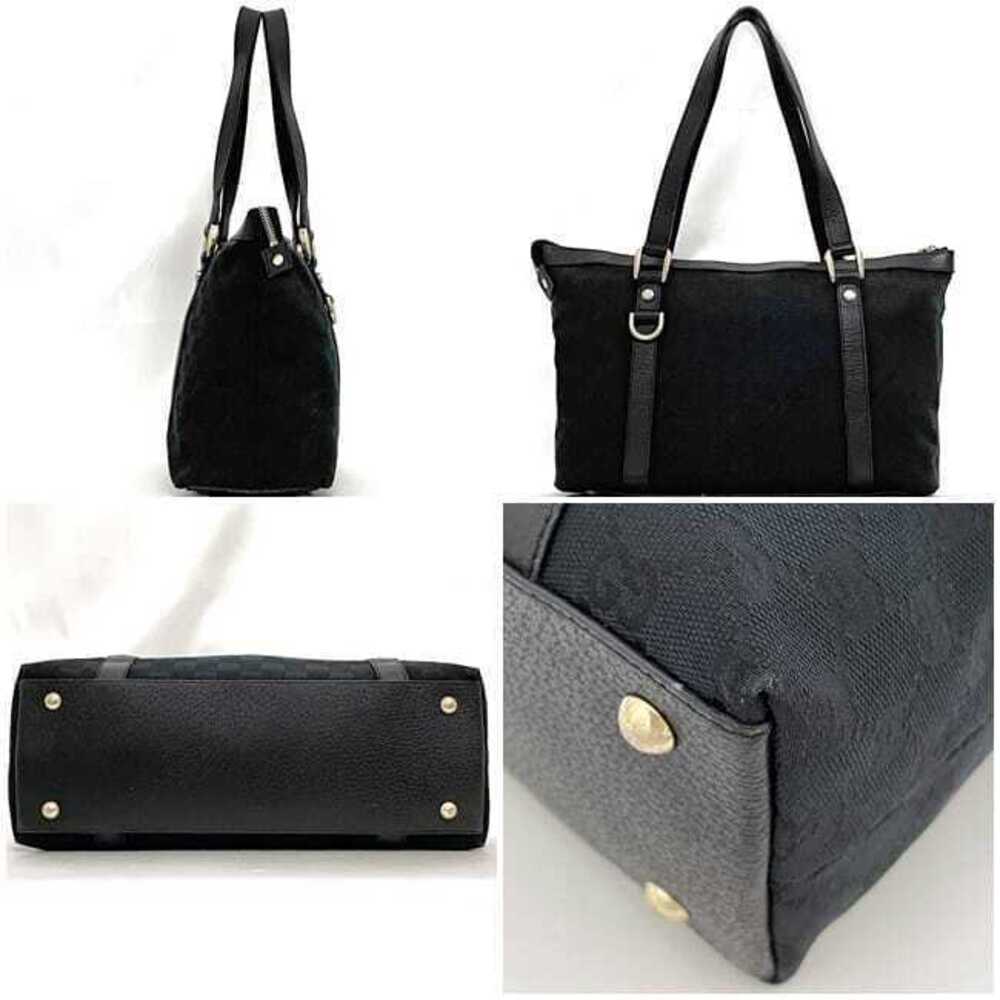 Gucci Leather Zip All Black Tote Shoulder Bag over Handbag Canvas GG Black